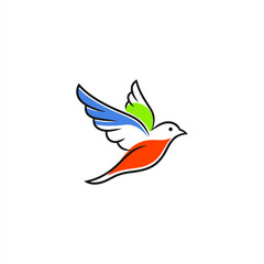 Abstract vector illustration of a bird of paradise with flying hummingbird and flower elements, a stylized nature design icon