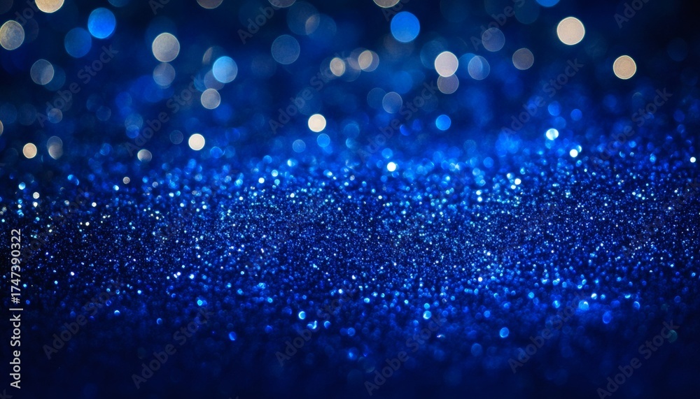 Wall mural the image shows a blue background with many small and large bokeh lights, creating a sparkling effec