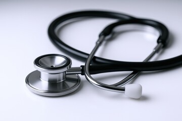 Stethoscope Close-up on White Background: Medical Instrument for Healthcare Professionals and Diagnostic Equipment for Doctors