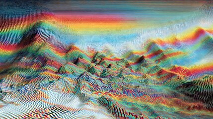 Striking abstract landscape with iridescent color gradients and textured surfaces