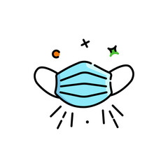 Simple Hand Drawn Blue Medical Face Mask Illustration With Sparkles And Lines On Transparent Background