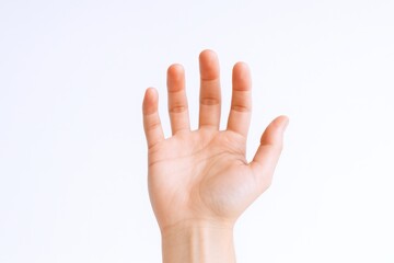 Obraz premium Human Hand Open on White Backdrop, Showing Palm and Fingers in a Neutral Position
