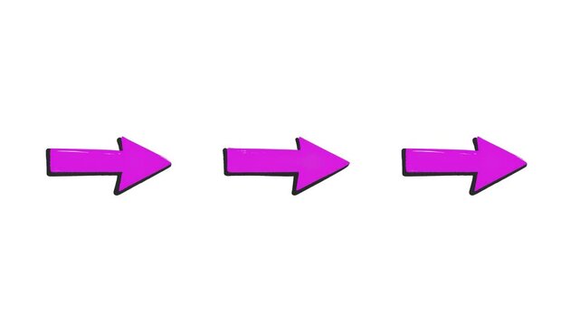 A sequence of vibrant pink arrows animates steadily from left to right across a clean white background. This simple motion graphic is perfect for directional guidance, website navigation, or education