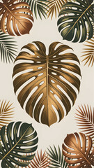 Tropical Monstera and Palm Leaves in Earth Tones monstera leaf © srdesignhouse