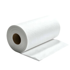 A partially unrolled roll of white, textured paper towel against a black background