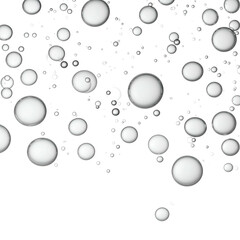 Whitish spheres, varying sizes, float against a black background, suggestive of bubbles