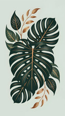 Dark green monstera leaves with gold accents and bronze foliage © srdesignhouse