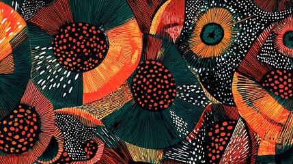Naklejka premium Intricate abstract circular patterns with radiant bursts and speckled textures