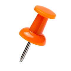A single, bright orange pushpin with a silver pin, isolated on black