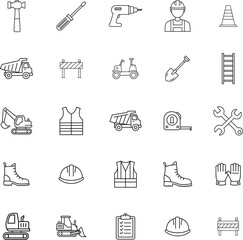 Fototapeta premium Construction Worker Tools and Safety Gear Icons