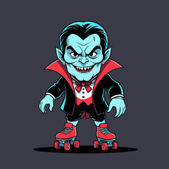 illustration of Dracula rollerblading