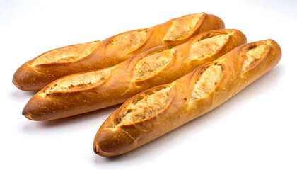 Three long loaves of golden-brown bread