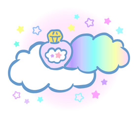 かわいい雲の装飾デザイン「虹色の雲と素敵な瓶」Cute cloud decoration design "Rainbow clouds and lovely bottles"