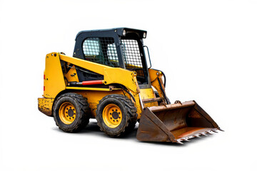 Naklejka premium Yellow skid loader with front bucket for construction, landscaping and industrial use.l