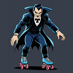 illustration of Dracula rollerblading