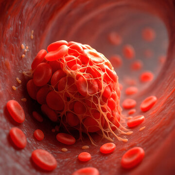 Thrombosis Formation A Photorealistic Wide-Angle Medical Illustration of a Blood Clot Developing Inside a Human Artery, Vascular Health Concept