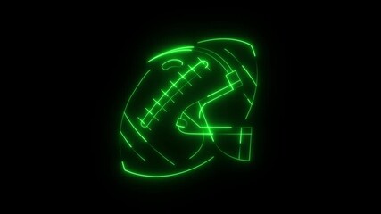 Glowing neon American football helmet with ball icon isolated on black background. Set of sport equipment. Glowing neon American Football icon isolated . 4k Video motion graphic animation. - Powered by Adobe