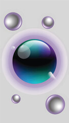 Abstract purple and teal spheres on gray background
