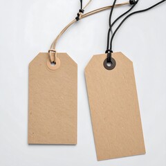 Two blank kraft paper tags