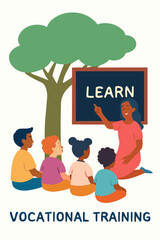 Teacher Conducting Open-Air Class for Underserved Children Vector