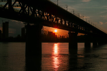 bridge over the river in sunset time