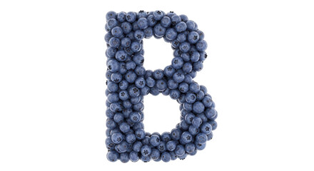 Blueberry letter b fruit alphabet artistic composition healthy food typography isloted on transparent background