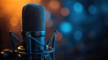 Realistic Condenser Microphone Designed for Podcasting on Dark Backdrop