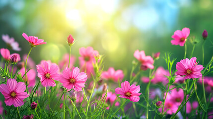 Obraz premium Gorgeous pink flowers blooming amidst lush garden greenery