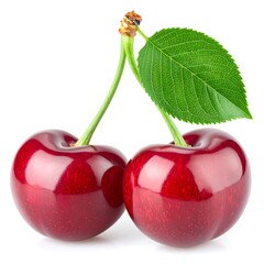 Two ripe cherries with a leaf (1)