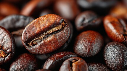 Close-up of roasted coffee beans showing texture and color variations.