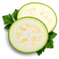 Two slices of pale green squash