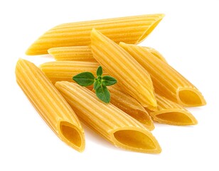 Uncooked pasta pile with fresh herb