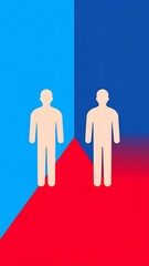 Two simple figures on a vibrant color split