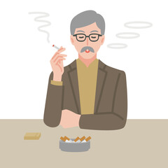 タバコを吸う高齢男性