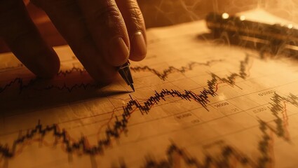 Hand Drawing Stock Market Graph with Pen.