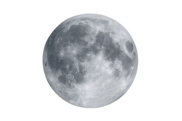 Fototapeta premium Full moon showing surface craters on transparent background