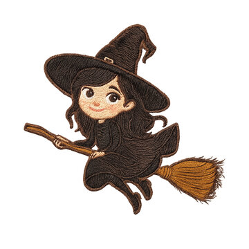 Flying child witch cartoon embroidery design