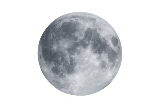 Full moon showing surface craters on transparent background