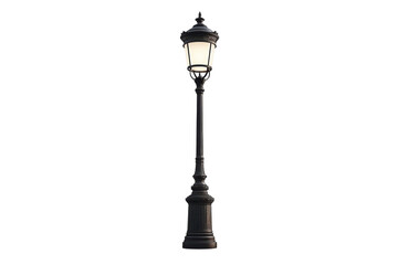 Fototapeta premium Classic black street lamp post with lantern style light isolated on Transparent Background
