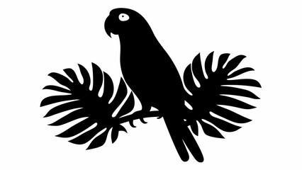 Obraz premium Tropical bird silhouette on a leafy branch conveying exotic nature and wildlife conservation design