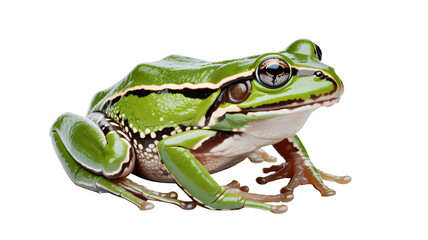 Fototapeta premium Vibrant green tree frog with striking markings sits poised