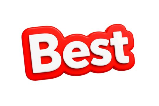 Bold white text spelling the word best with a red cloud like outline isolated on transparent background