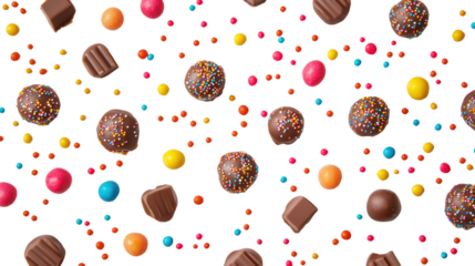 Assortment of chocolate easter eggs and candies isolated on transparent background