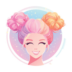 Cute anime girl with a colorful pink and blonde space buns Hairstyle, a fun and modern avatar design