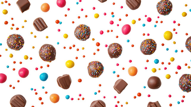 Assortment of chocolate easter eggs and candies isolated on transparent background