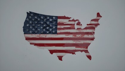 A highly detailed and stylized graphic or artistic representation of the contiguous United States map, filled with the pattern of the American flag (red and white stripes, blue field with stars). The