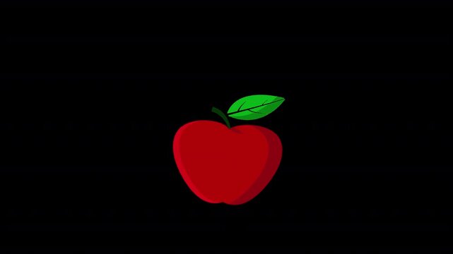 Animated red delicious apple icon, clean design ideal for health apps, food delivery services, and education in alpha channel 