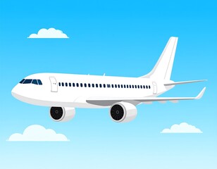 White airplane in a clear blue sky with clouds