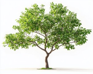 Obraz premium A single lush green tree with abundant leaves against a white background, showcasing natural growth and vitality