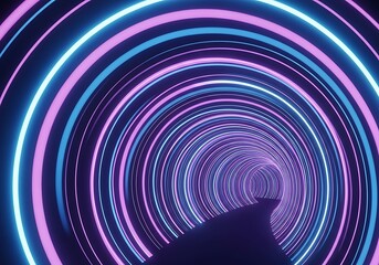Infinite Light Tunnel with Glowing Rings and Dark Perspective Path
